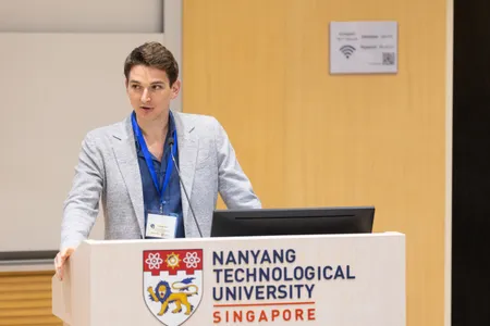 Benjamin Donitz, an Advanced Design Systems Engineer at NASA’s Jet Propulsion Laboratory, gives a presentation on INCUS at the COmmittee on SPAce Research (COSPAR) 2023 conference on small satellites