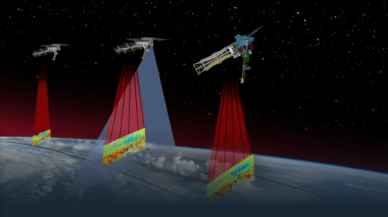 a conceptual diagram of the three INCUS satellites orbiting over earth