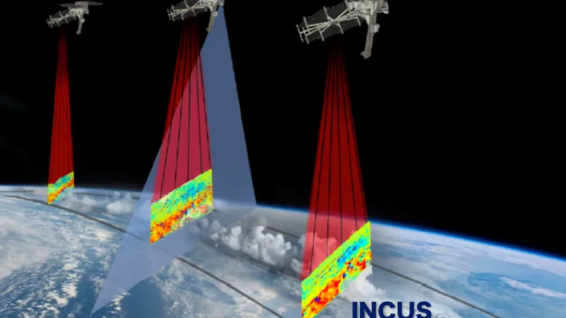 An image of three INCUS satellites overpassing convection
